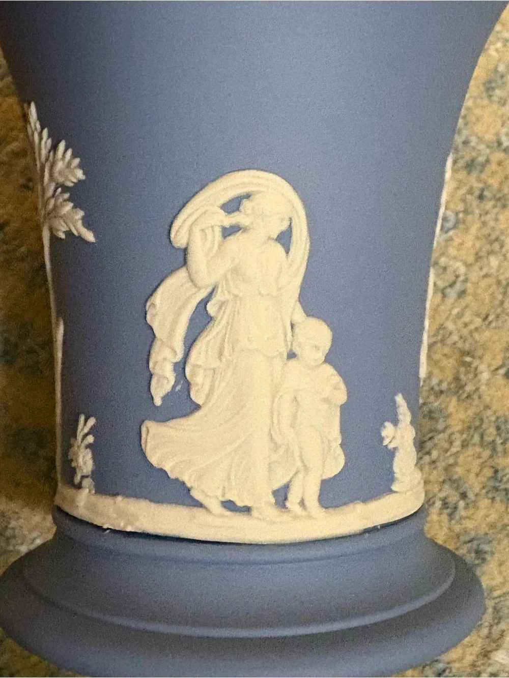 Wedgwood-Style Blue Jasperware Flared Vase with White Relief